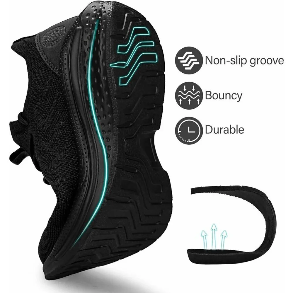 Women's All Black Non Slip Lightweight Breathable Soft Running Mesh Sneakers